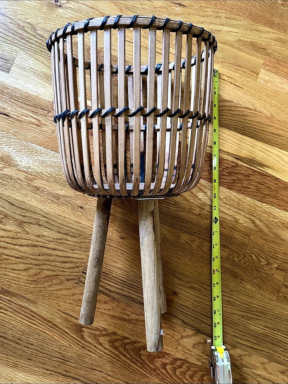 Boho plant stand with matte gold plant pot liner